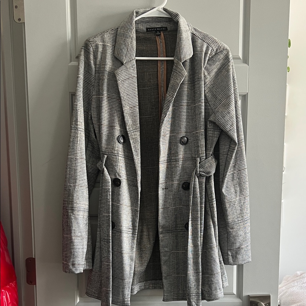 Zara Gray Checkered Double-Breasted Blazer